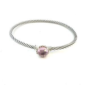 David Yurman Morganite Cuff Bracelet Size M 7.5" 3 mm Sterling Silver Estate DY